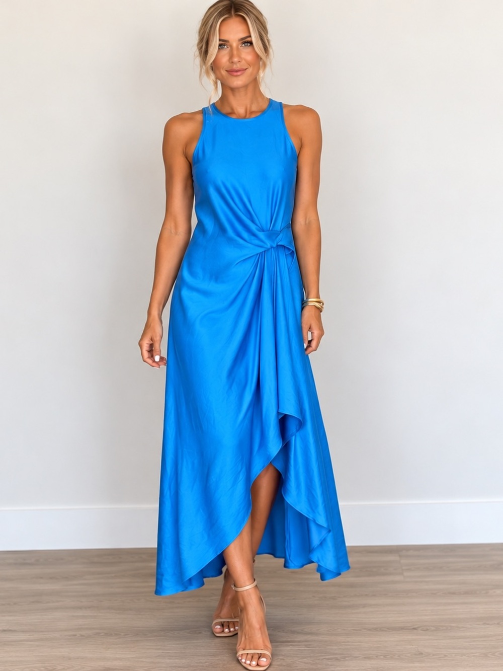 Reiss Blue Sleeveless Draped Maxi Dress